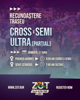 Am ajuns și la ultima recunoaștere de traseu de dinainte de start! 🔥

Sâmbătă, pe 27 iunie, ne revedem pe poteci. 

De data aceasta pornim la următoarele ore:
🏃🏻 Ultra (parțial) – start la 07:00
🏃🏻‍♀️ Semi & Cross – start la 08:00

E una dintre ultimele ocazii să simți terenul, diferențele de nivel și ritmul traseului înainte de weekendul ZUT. Dacă ai mai fost la recunoașteri, știi deja cât de mult contează să cunoști traseul înainte de cursă. Dacă nu ai ajuns încă, acum e momentul perfect! 👊🏻 

📍 Unde? 
Poienița Aghireș (Cross & Semi) 
Schit Stârciu (Ultra) - doritorii sunt rugați să ia legătura cu Cosmin: 0744 844 508 
Punct întâlnire ULTRA: 
https://goo.gl/maps/cL5YFRrvo1Q5SC9v6?g_st=aw

⏳ Sâmbătă, 27 iunie
🕘 Semi & Cross – 08:00
🕘 Ultra – 07:00

🧭 GPX Cross: https://connect.garmin.com/modern/course/245674477
🧭 GPX Semi: https://connect.garmin.com/modern/course/245674569

Ne vedem pe poteci pentru încă o doză de urcări, aer curat și vibe bun înainte de Zalău Ultra Trail 2026 powered by EgoInteriors! ⛰️

Nu uitați să vă asigurați locul la start:
🌐 Detalii & înscrieri: www.zut.run
🙌🏻 Sponsor principal: https://www.egointeriors.ro
📆 10-12 iulie