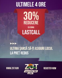 ULTIMELE 4 ORE pentru înscrierile cu reducere la Zalău Ultra Trail 2026 powered by EgoInteriors! ⏰

Mai sunt doar 4 ore în care poți profita de campania LAST CALL și să îți asiguri locul la start cu discount special. După expirarea codului, reducerea dispare, iar după 28 iunie înscrierile se închid definitiv pentru ediția 2026.

🔥 LASTCALL – 30% REDUCERE 🔥

Codul mai este valabil doar câteva ore pentru cursele:
🏔 Ultra
🏃🏻 Marathon
⚡ Semi
🌲 Cross

Dacă te gândești de ceva timp să fii la start, acum e momentul. Nu lăsa experiența asta pentru „la anul”. 💚

🗓️ Zalău Ultra Trail 2026 powered by EgoInteriors — 10-12 iulie
🔗 Înscrie-te acum: https://zut.run
🤝🏻 Sponsor principal: https://www.egointeriors.ro